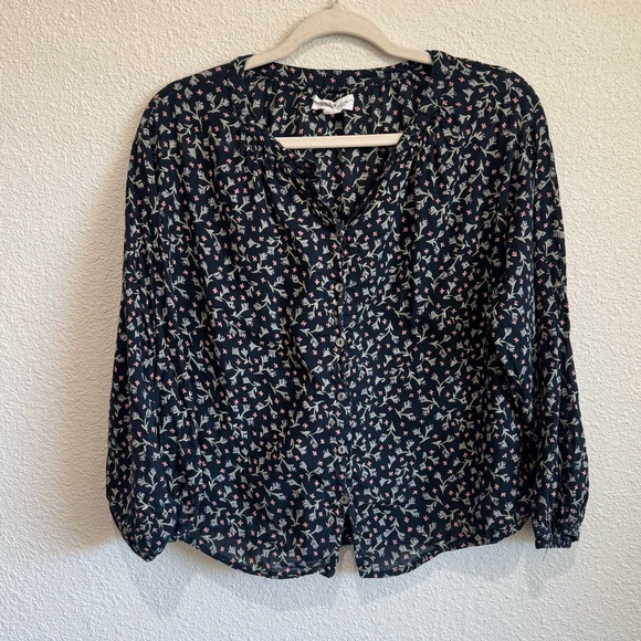 Velvet by Graham & Spencer For Anthropologie Floral Blue Button Down Boho Blouse - Picture 1 of 9